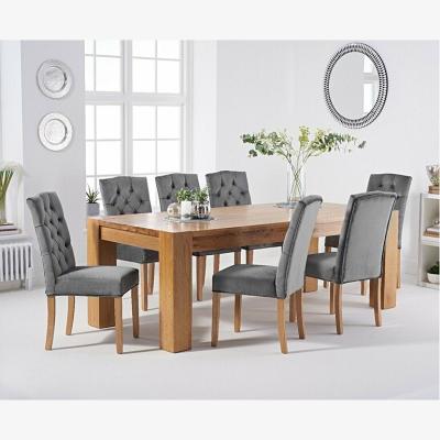 Oak&More Ex-display Thames 220cm Oak Dining Table with 6 GREY Claudia Velvet Chairs