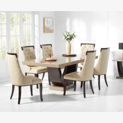 Oak&More Raphael 170cm Brown Pedestal Marble Dining Table With 4 Cream Francesca Chairs