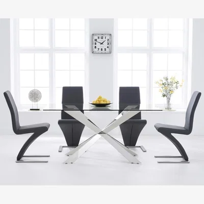 Oak&More Juniper 160cm Glass Dining Table With 8 White Aldo Chairs