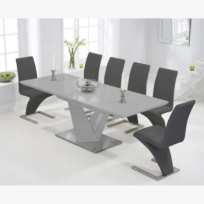 Oak&More Harmony 160cm Extending Light Grey High Gloss Dining Table With 10 Ivory White Hampstead Z Chairs