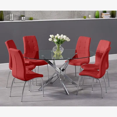 Oak&More Bernini 165cm Oval Glass Dining Table with 4 Grey Enzo Chairs