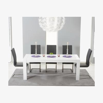 Oak&More Extending Baltimore 200cm White High Gloss Dining Table With 4 Black Austin Chairs