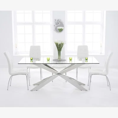 Oak&More Canova 200cm Glass Dining Table with 8 Cream Enzo Chairs