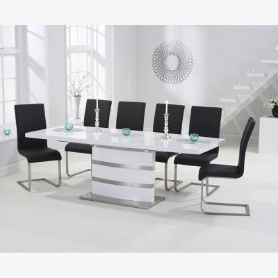Oak&More Babington 160cm White High Gloss Extending Dining Table With 10 White Malaga Chairs