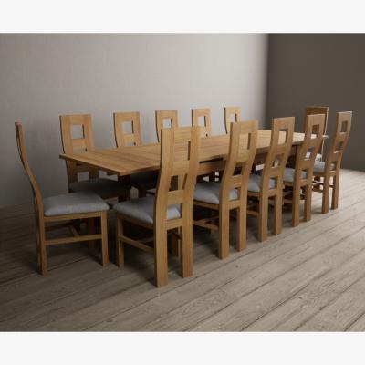 Oak&More Extending Buxton 180cm Solid Oak Dining Table with 8 Brown Natural Chairs