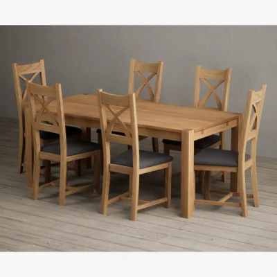 Oak&More Thetford 180cm Oak Dining Table with 10 Brown Natural Solid Oak Chairs