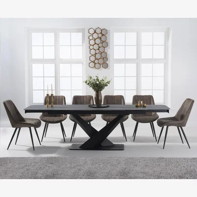 Oak&More Extending Jacob 180cm Grey Stone Dining Table with 8 Brown Brody Chairs
