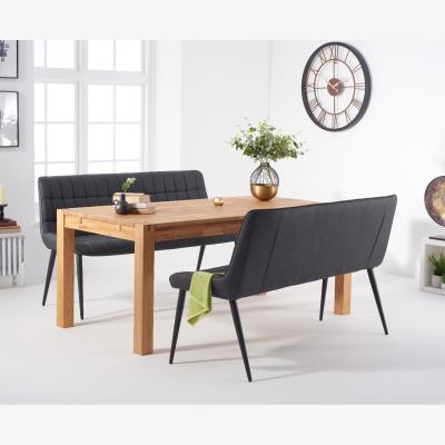 Oak&More Thetford 180cm Oak Table With Heidi Grey Faux Leather Benches