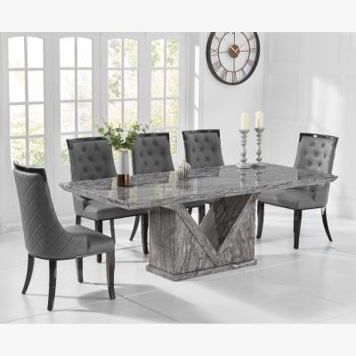 Oak&More Mocha 220cm Grey Marble Dining Table With 8 Cream Francesca Chairs