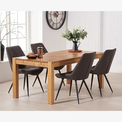 Oak&More Thetford 180cm Oak Table With 6 Mink Brody Chairs With 6 Mink