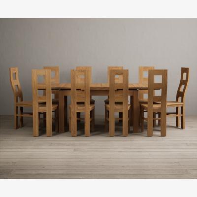 Oak&More Extending Buxton 140cm Solid Oak Dining Table with 10 Charcoal Grey Natural Chairs
