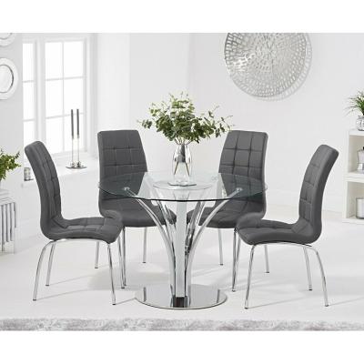 Oak&More Ex-display Aria 110cm Glass Dining Table with 4 BLACK Calgary Faux Leather Chairs