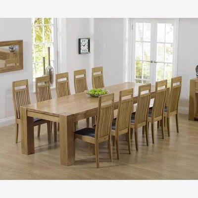 Oak&More Thames 300cm Oak Dining Table With 8 Grey Monaco Chairs