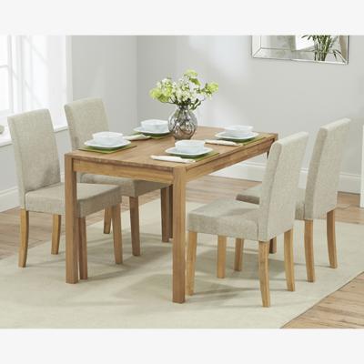 Oak&More York 120cm Solid Oak Dining Table With 6 Natural Lila Fabric Chairs
