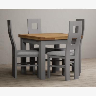 Oak&More Hampshire 90cm Oak and Light Grey Extending Dining Table With 4 Linen Flow Back Chairs