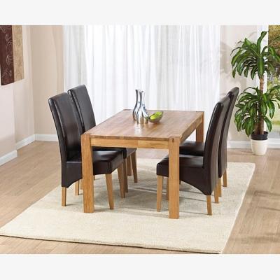 Oak&More Ex-display Verona 150cm Solid Oak Dining Table with 4 BROWN Cannes Chairs