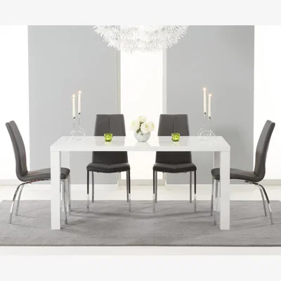 Oak&More Atlanta 160cm White High Gloss Dining Table with 4 Black Marco Chairs