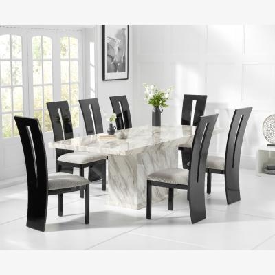 Oak&More Calacatta 220cm Marble-Effect Dining Table with Verbier Chairs