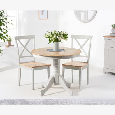 Oak&More Epsom 90cm Oak and Grey Painted Dining Table With 4 Oak and Grey Chairs