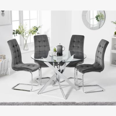 Oak&More Denver 120cm Glass Dining Table With 6 Grey Lorin Velvet Chairs