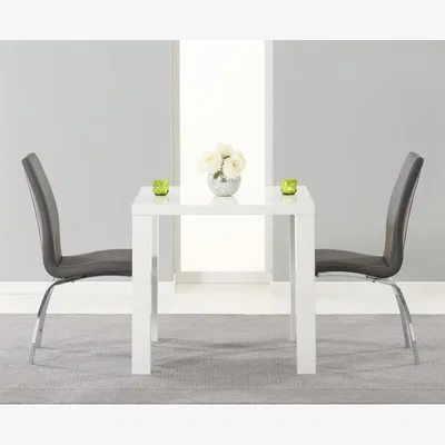 Oak&More Atlanta 80cm White High Gloss Dining Table With 4 Black Cavello Chairs