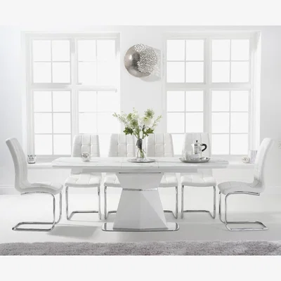 Oak&More Jackson 160cm White Extending Dining Table With 8 White Lorin Chairs