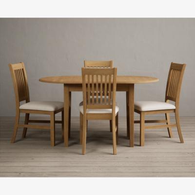 Oak&More Extending Warwick Solid Oak Dining Table with 4 Blue Warwick Chairs