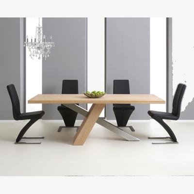 Oak&More Michigan 180cm Black Leg Industrial Dining Table with 8 Black Hampstead Faux Leather Dining Chairs
