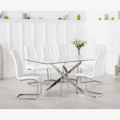 Oak&More Denver 160cm Glass Dining Table With 8 White Lorin Chairs