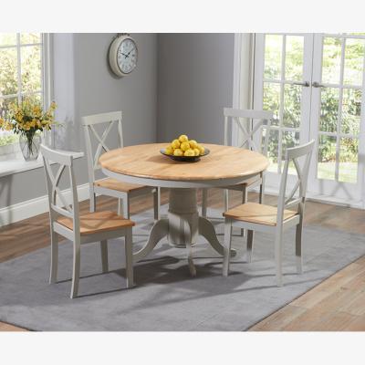 Oak&More Epsom Oak and Grey Painted 120cm Round Pedestal Dining Set With 4 Oak and Grey Chairs