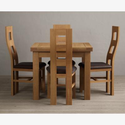 Oak&More Extending Hampshire 90cm Solid Oak Dining Table With 4 Oak Flow Back Chairs