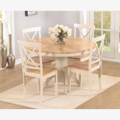 Oak&More Epsom Cream Painted 120cm Round Pedestal Dining Table Set With 4 Cream Chairs