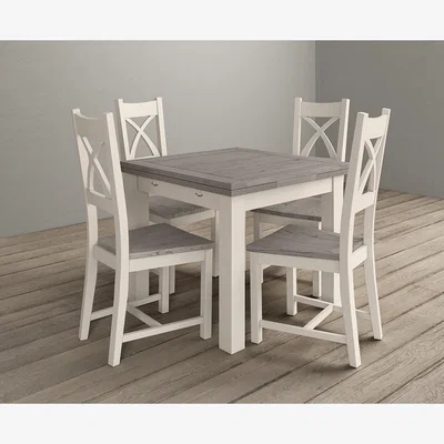 Oak&More Extending Dartmouth 90cm Oak and Soft White Painted Dining Table With 4 X Back Chairs