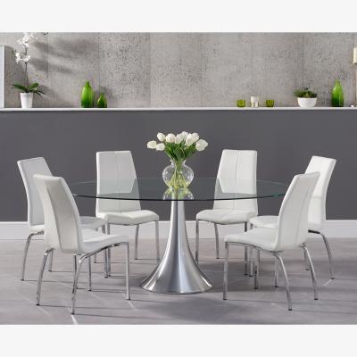 Oak&More Paloma 180cm Oval Glass Dining Table With 8 Ivory White Cavello Chairs
