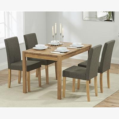 Oak&More Ex-display Oxford 120cm Solid Oak Dining Table with 4 BROWN Mia Fabric Chairs