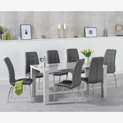 Oak&More Atlanta 160cm Light Grey High Gloss Dining Table With 8 Cream Calgary Chairs