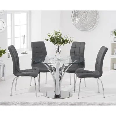 Oak&More Aria 110cm Glass Dining Table with Calgary Faux Leather Chairs - Red, 4 Chairs