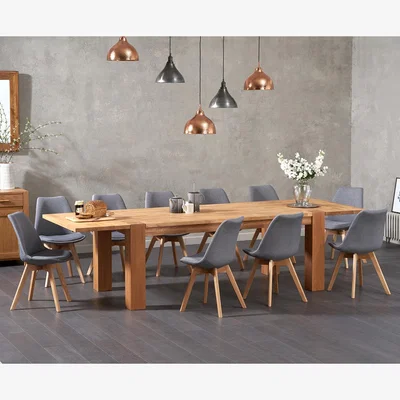 Oak&More Madrid 200cm Oak Extending Dining Table With 10 Dark Grey Duke Fabric Chairs