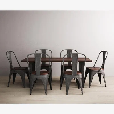Oak&More Dakota 190cm Dark Acacia and Metal Dining Table With 6 Rustic Oak Dakota Chairs