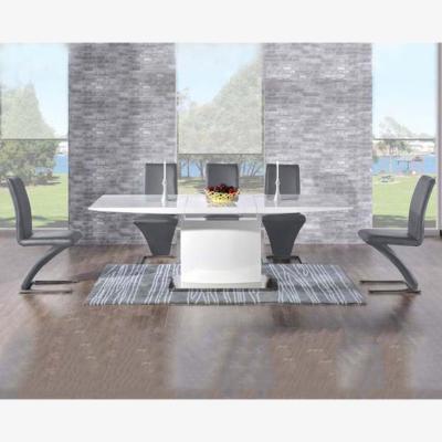 Oak&More Extending Alessio 160cm White High Gloss Dining Table With 6 Black Hampstead Z Chairs