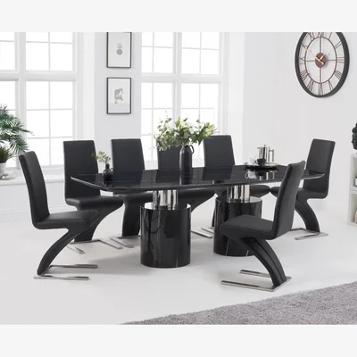 Oak&More Antonio 220cm Black Marble Dining Table With 10 Black Hampstead Z Chairs