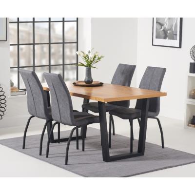 Oak&More Orangon 160cm Industrial Dining Table and Antique Noir Chairs - Grey, 4 Chairs