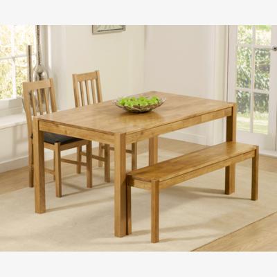 Oak&More Oxford 150cm Solid Oak Dining Table With 2 Brown Oxford Chairs and 2 Oak Oxford Benches