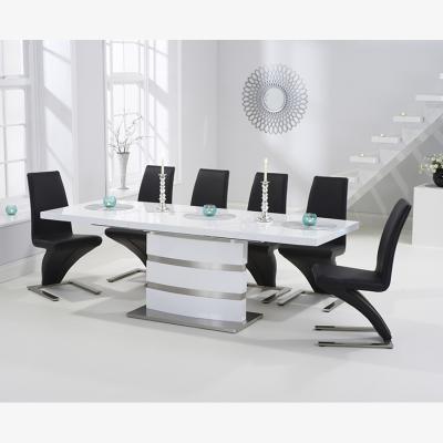 Oak&More Babington 160cm White High Gloss Extending Dining Table With 10 Ivory White Hampstead Z Chairs