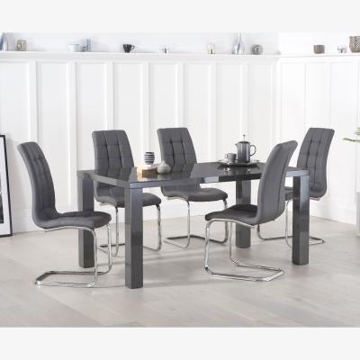 Oak&More Atlanta 160cm Dark Grey High Gloss Dining Table With 8 White Lorin Chairs