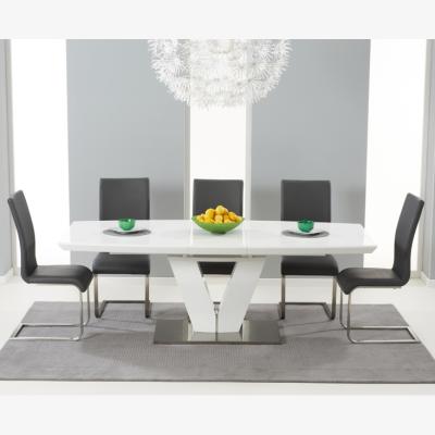 Oak&More Malaga 180cm White High Gloss Extending Dining Table With 8 Grey Malaga Chairs