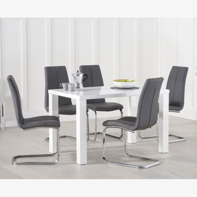 Oak&More Atlanta 120cm White High Gloss Dining Table With 6 Grey Tarin Chairs