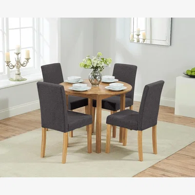 Oak&More Extending York 90cm Solid Oak Dining Table With 2 Charcoal Grey Lila Chairs