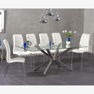 Oak&More Rhone 200cm Glass Dining Table With 10 Black Calgary Chairs