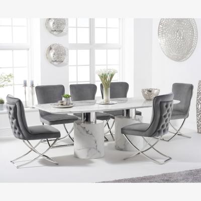 Oak&More Antonio 180cm White Marble Table With 8 Grey Lorenzo Chairs